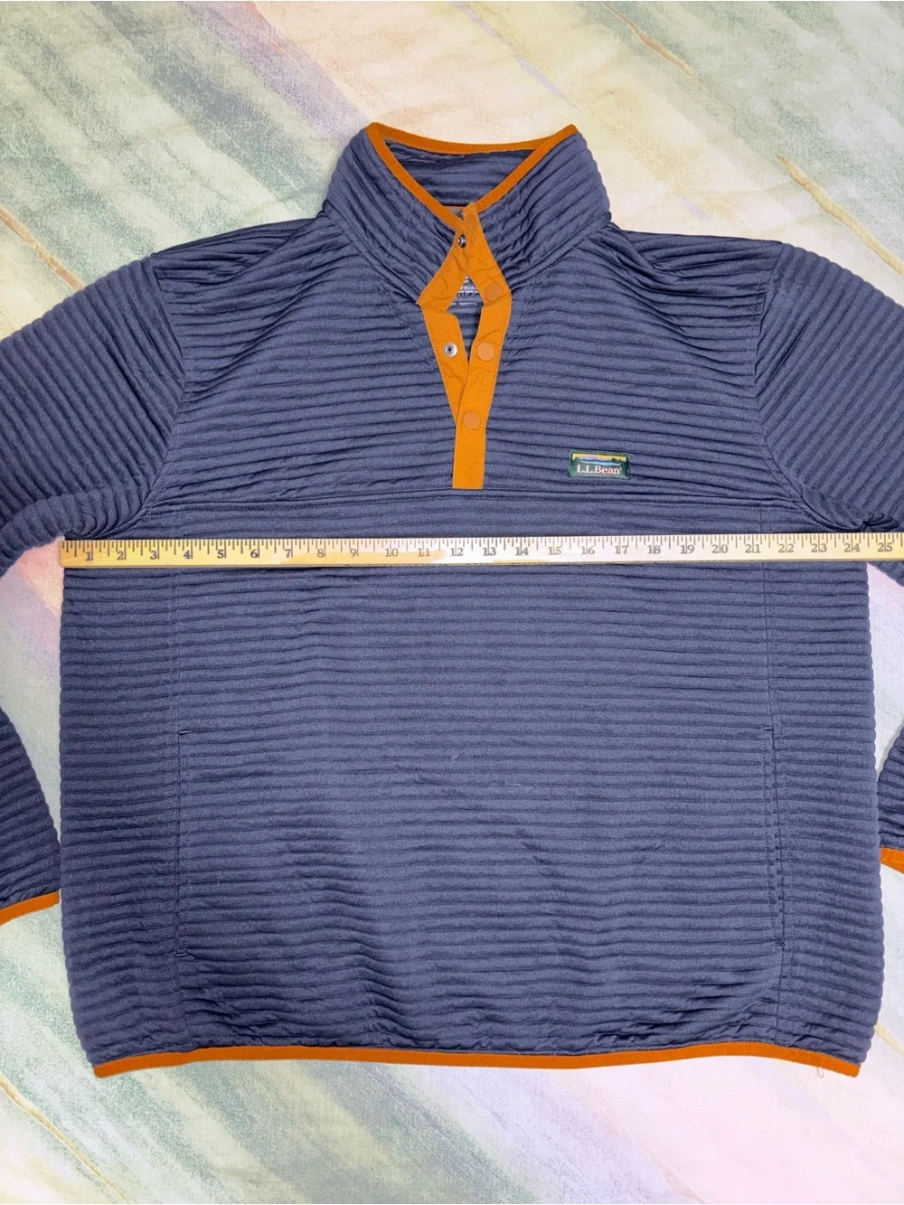 LL Bean Airlight Knit Pullover Size XL Reg Navy Orange Gorpcore Outdoor Casual